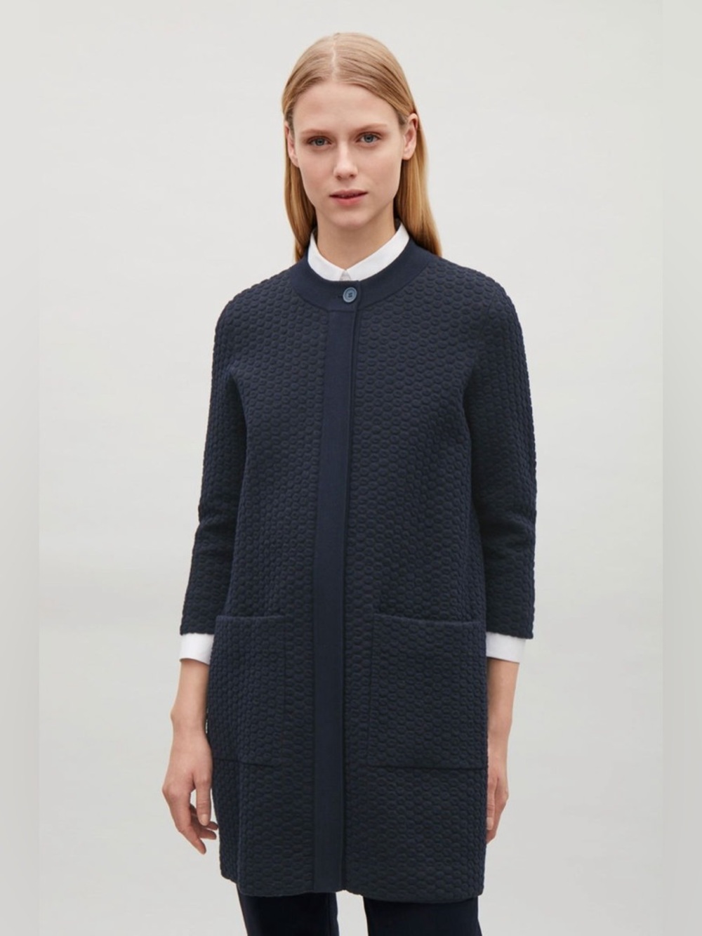 COS Textured Jacquard-knit Cardigan - Navy